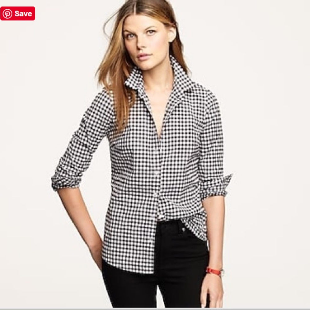 J Crew Perfect Shirt Black Gingham Size XS